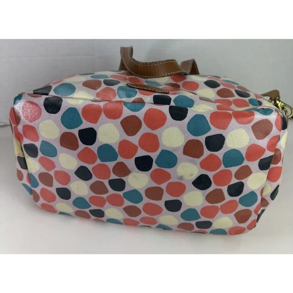 *Flawed Fossil Multicolor Geo Dot Print Coated Satchel Tote Bag Zip Top w/ Strap - Picture 5 of 16
